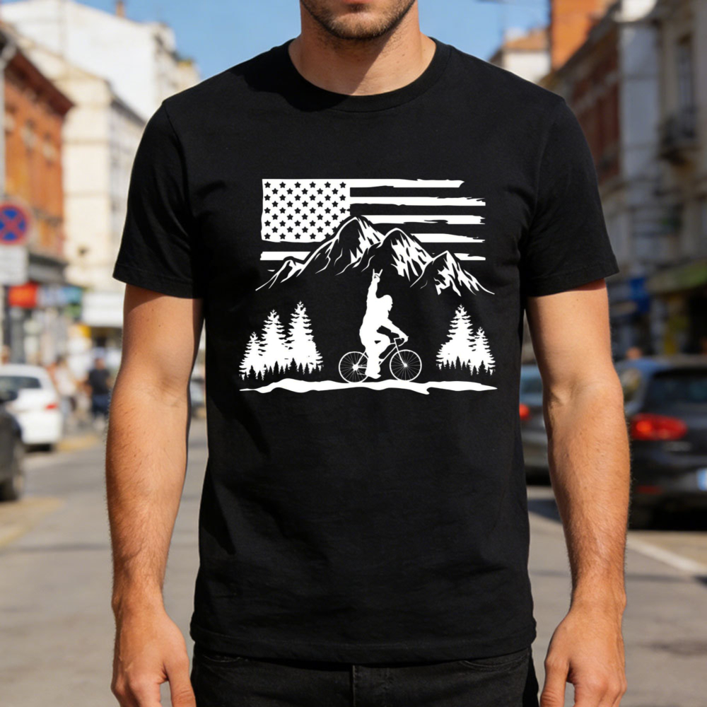 Outdoor Adventure Usa - Mountainbiken Usa Vlag Heren T-shirt Outdoor